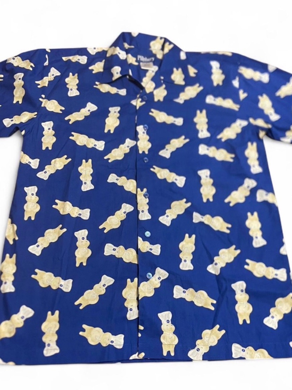 Vtg Men’s Pillsbury Doughboy Short Sleeve All Over Print Button Up Shirt Sz L